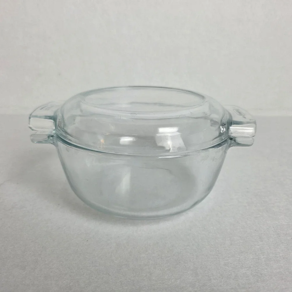 Pyrex France 453 Clear Glass Round Casserole Dish with Lid 1.5 Qt Baker Vintage